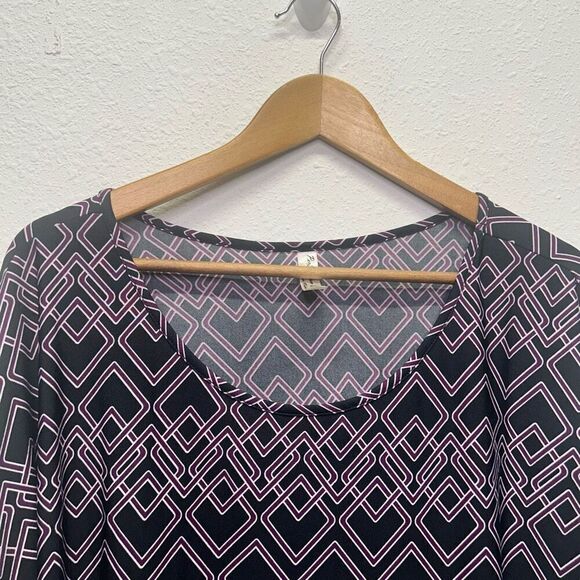Perseption Women's 2X Multicolor Purple Geometric Blouse 3/4 Sleeve Boat Neck - Picture 5 of 12